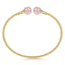 14K Yellow Gold Bujukan Bead Split Cuff Bracelet with Pink Quartz Beads