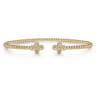 14K Yellow Gold Bujukan Bead Split Cuff Bracelet with Quatrefoil Diamond Endcaps - 0.38 ct