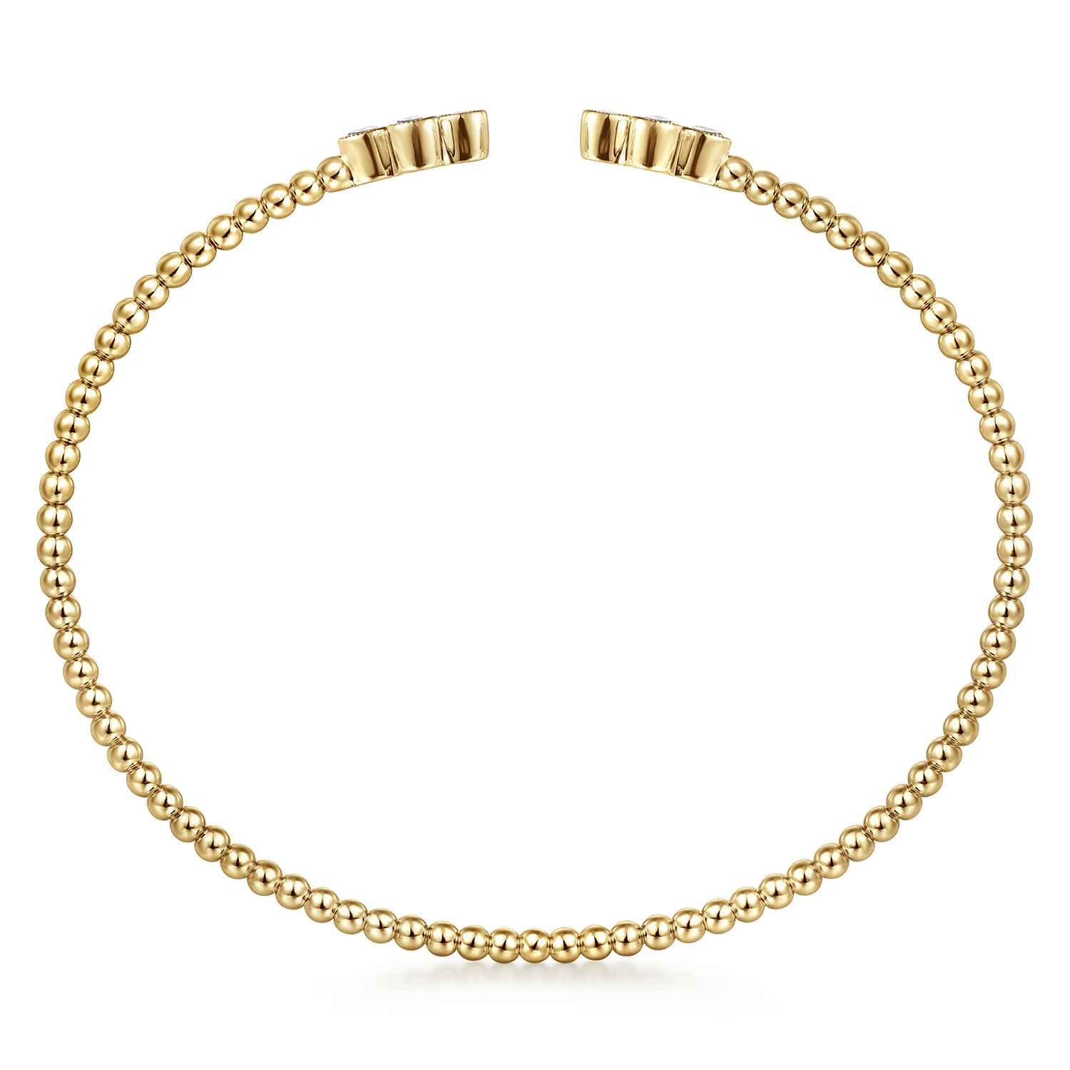 14K Yellow Gold Bujukan Bead Split Cuff Bracelet with Quatrefoil Diamond Endcaps - 0.38 ct - Shot 3