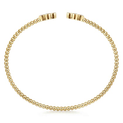 14K Yellow Gold Bujukan Bead Split Cuff Bracelet with Quatrefoil Diamond Endcaps