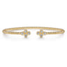 14K Yellow Gold Bujukan Bead Split Cuff Bracelet with Quatrefoil Diamond Endcaps - 0.4 ct