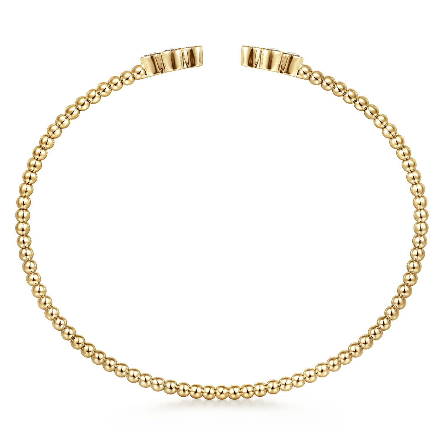 14K Yellow Gold Bujukan Bead Split Cuff Bracelet with Quatrefoil Diamond Endcaps - 0.4 ct - Shot 3
