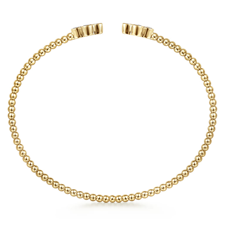 14K Yellow Gold Bujukan Bead Split Cuff Bracelet with Quatrefoil Diamond Endcaps - 0.4 ct - Shot 3