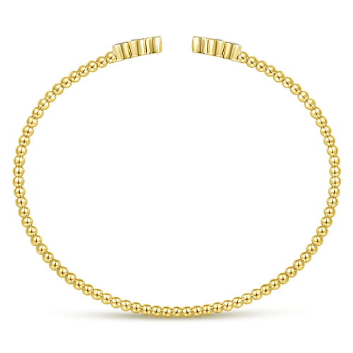 14K Yellow Gold Bujukan Bead Split Cuff Bracelet with Quatrefoil Diamond Endcaps - 0.4 ct - Shot 3