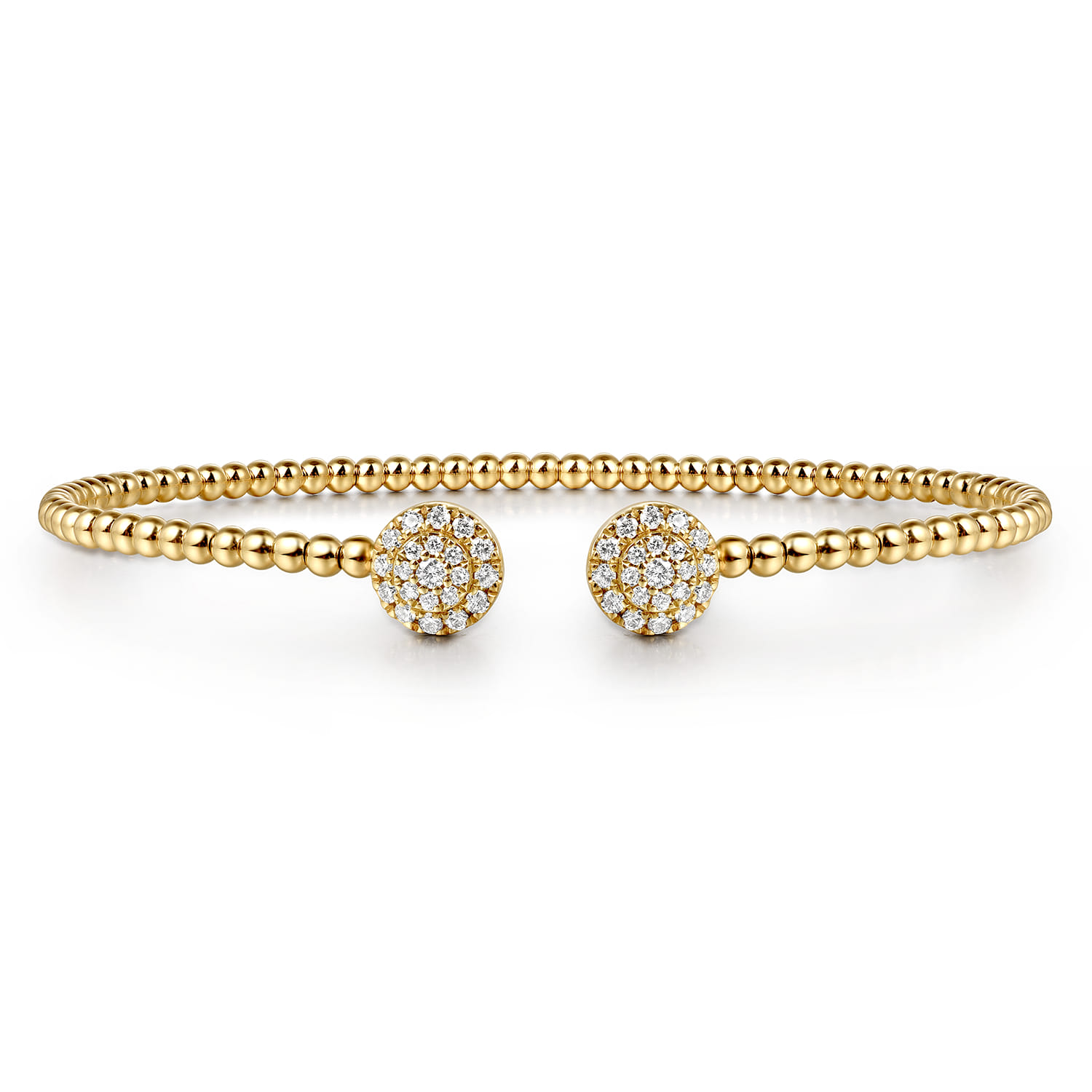 14K Yellow Gold Bujukan Bead Split Cuff Bracelet with Round Pave Diamond Discs - 0.3 ct - Shot 1