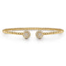 14K Yellow Gold Bujukan Bead Split Cuff Bracelet with Round Pave Diamond Discs - 0.3 ct