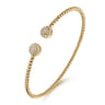 14K Yellow Gold Bujukan Bead Split Cuff Bracelet with Round Pave Diamond Discs - 0.3 ct