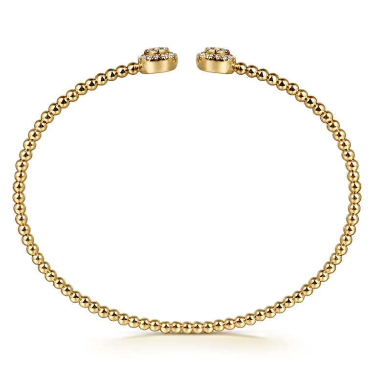 14K Yellow Gold Bujukan Bead Split Cuff Bracelet with Round Pave Diamond Discs - 0.3 ct - Shot 3