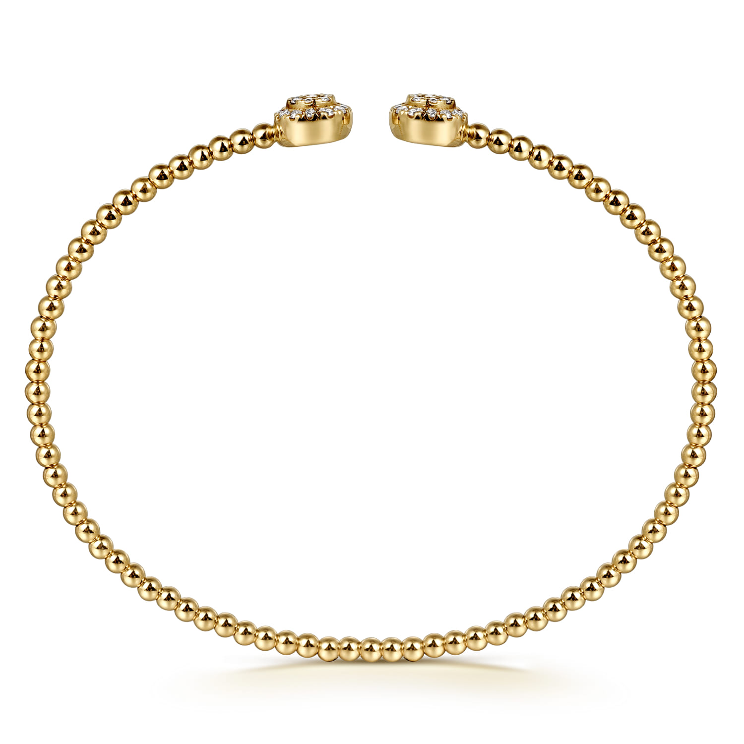14K Yellow Gold Bujukan Bead Split Cuff Bracelet with Round Pave Diamond Discs - 0.3 ct - Shot 3