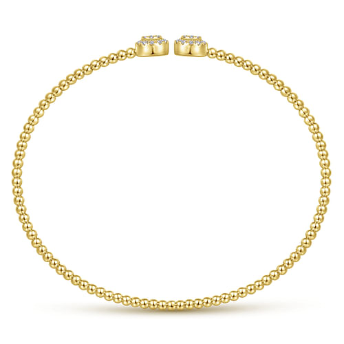 14K Yellow Gold Bujukan Bead Split Cuff Bracelet with Round Pave Diamond Discs - 0.3 ct - Shot 3