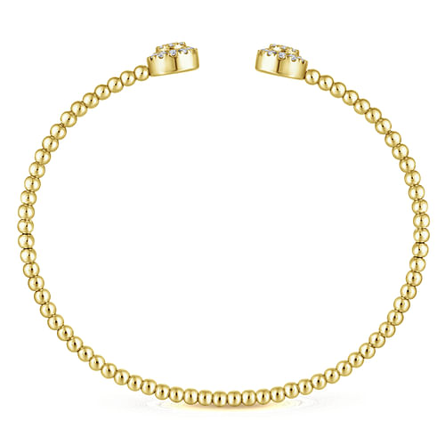 14K Yellow Gold Bujukan Bead Split Cuff Bracelet with Round Pave Diamond Discs - 0.3 ct - Shot 3
