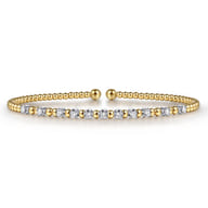 14K Yellow Gold Bujukan Bead Split Cuff Bracelet with Round White Gold Diamond Stations