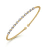 14K Yellow Gold Bujukan Bead Split Cuff Bracelet with Round White Gold Diamond Stations - 0.4 ct