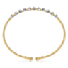 14K Yellow Gold Bujukan Bead Split Cuff Bracelet with Round White Gold Diamond Stations - 0.4 ct