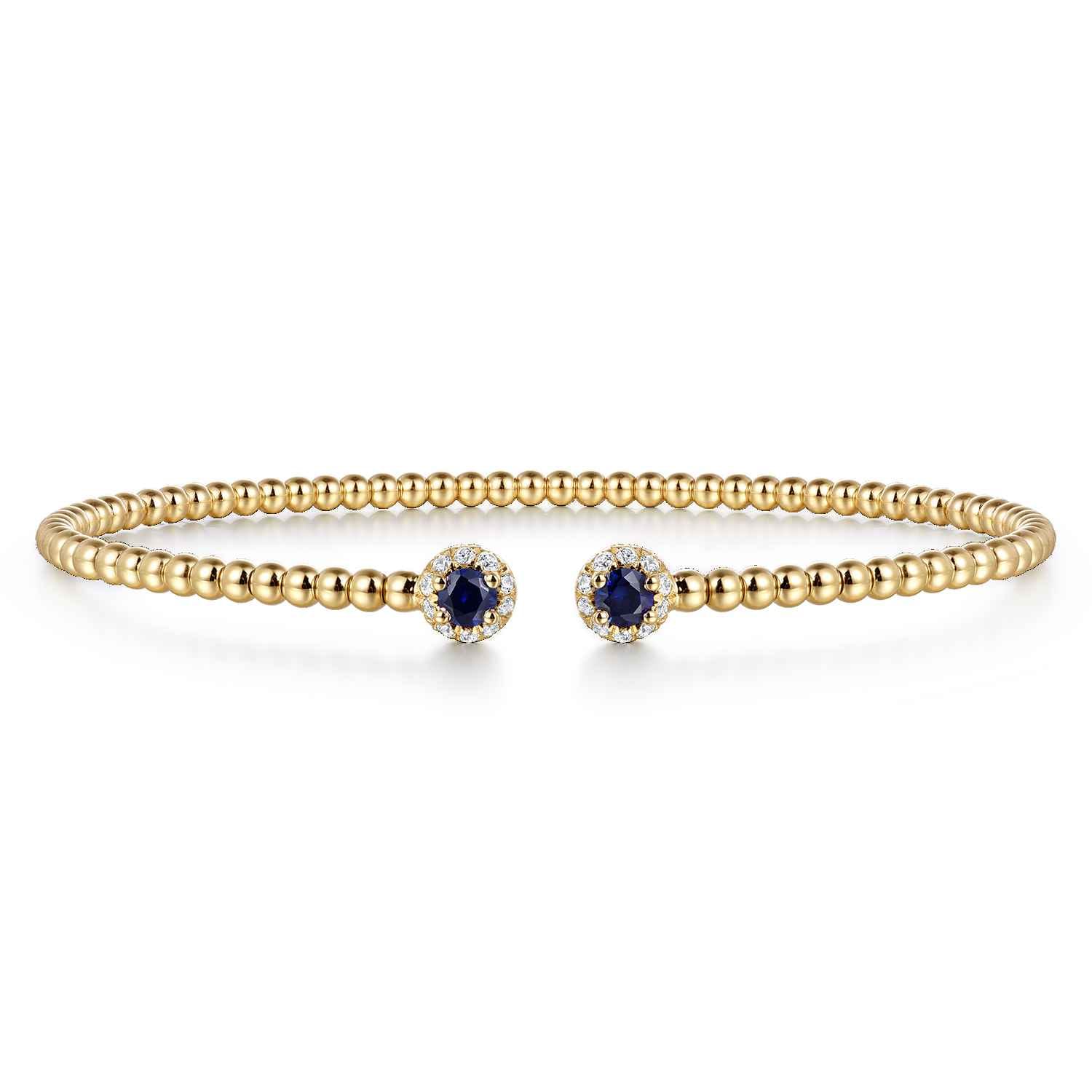 14K Yellow Gold Bujukan Bead Split Cuff Bracelet with Sapphire and Diamond - 0.12 ct - Shot 1