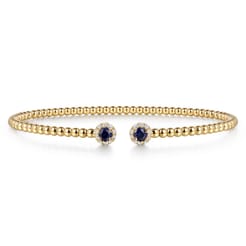 14K Yellow Gold Bujukan Bead Split Cuff Bracelet with Sapphire and Diamond