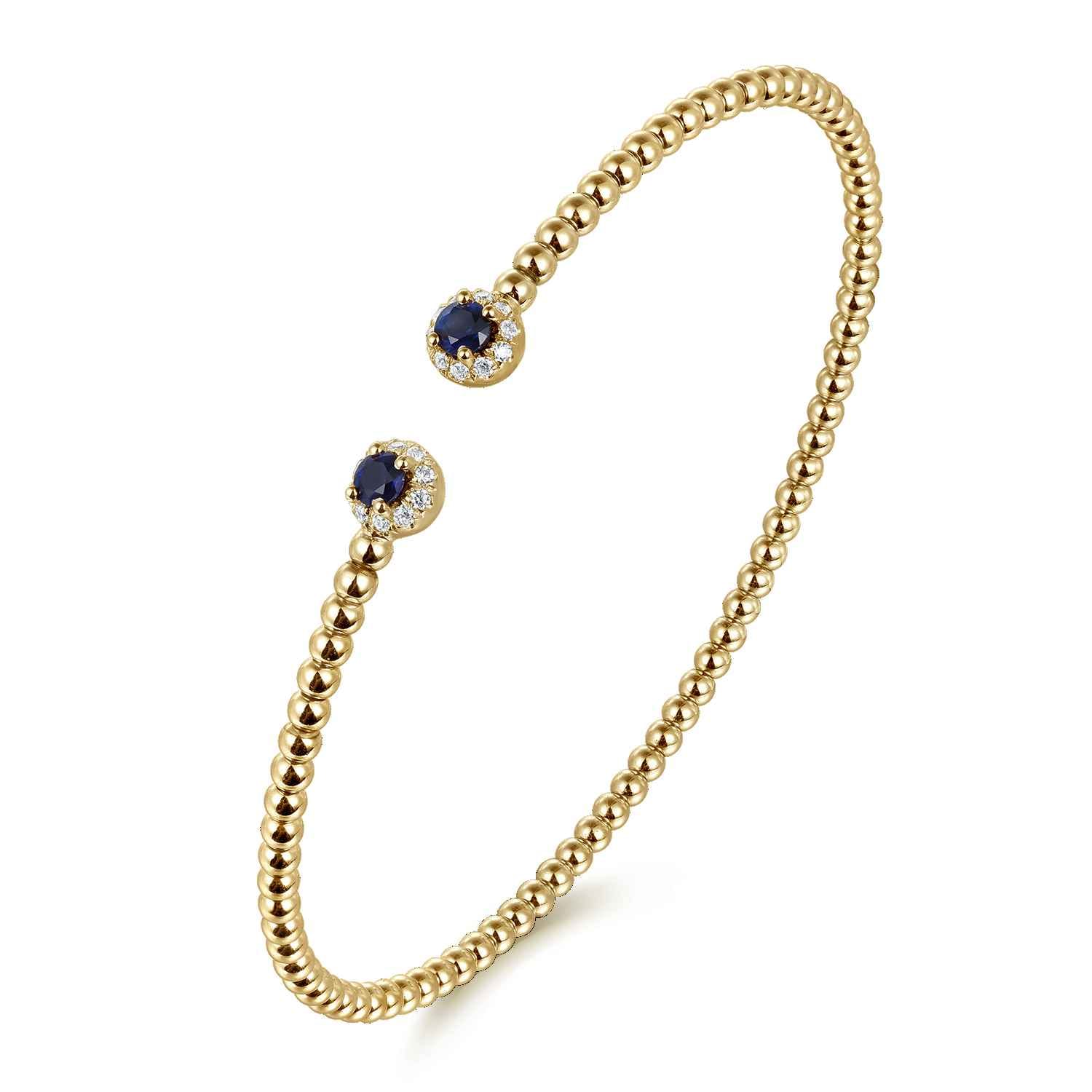 14K Yellow Gold Bujukan Bead Split Cuff Bracelet with Sapphire and Diamond - 0.12 ct - Shot 2