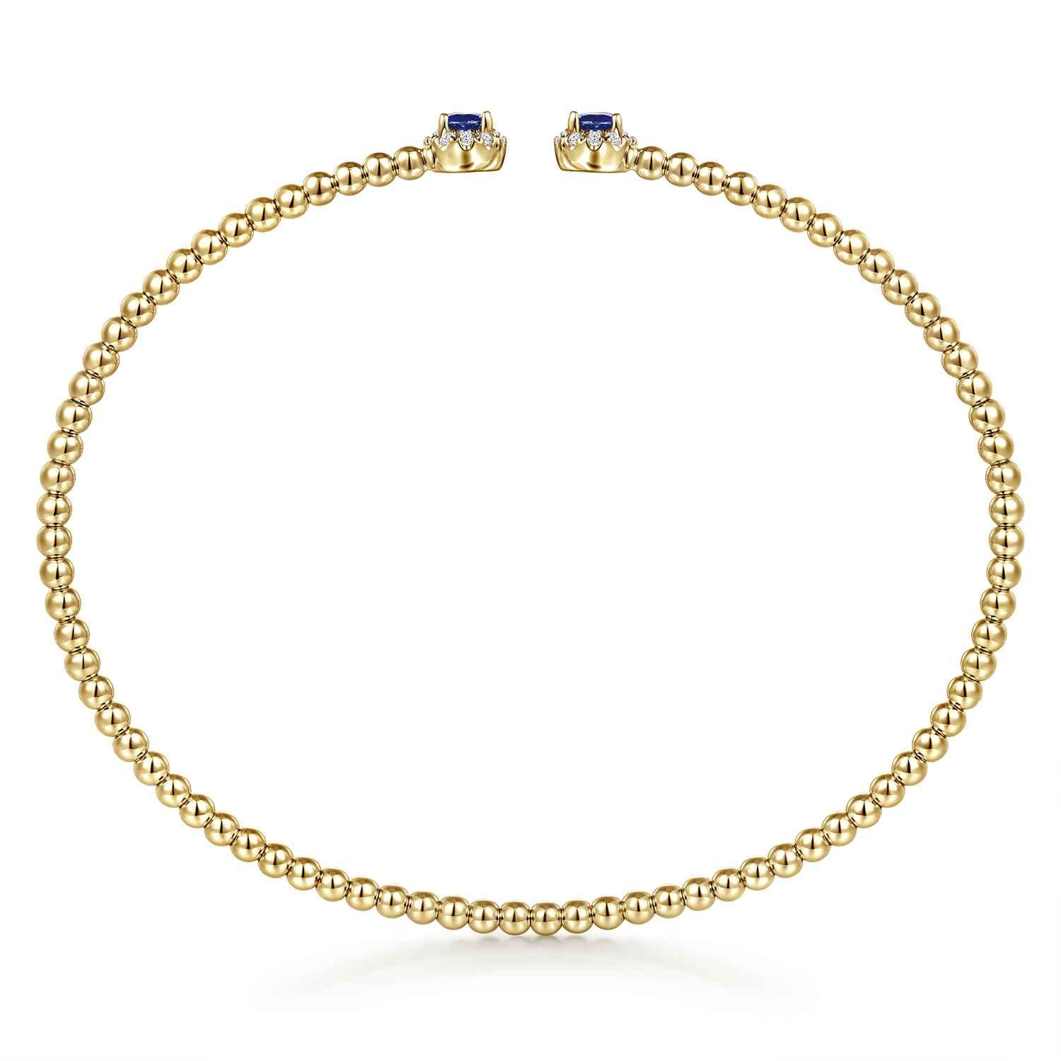 14K Yellow Gold Bujukan Bead Split Cuff Bracelet with Sapphire and Diamond - 0.12 ct - Shot 3