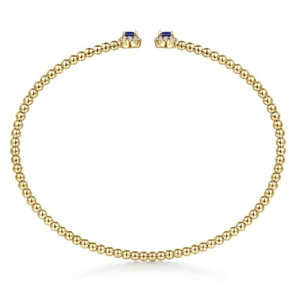 14K Yellow Gold Bujukan Bead Split Cuff Bracelet with Sapphire and Diamond