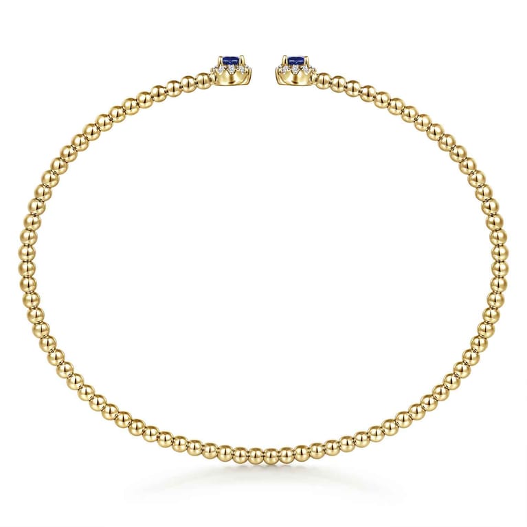 14K Yellow Gold Bujukan Bead Split Cuff Bracelet with Sapphire and Diamond - 0.12 ct - Shot 3