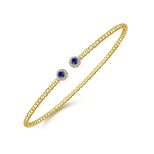 14K Yellow Gold Bujukan Bead Split Cuff Bracelet with Sapphire and Diamond - Shot 2