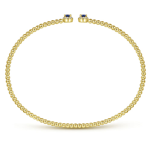 14K Yellow Gold Bujukan Bead Split Cuff Bracelet with Sapphire and Diamond - Shot 3