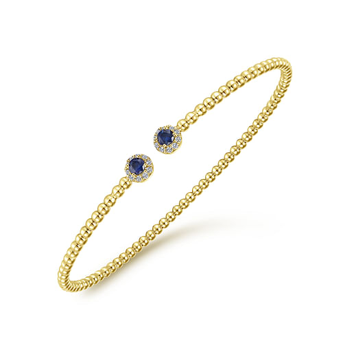 14K Yellow Gold Bujukan Bead Split Cuff Bracelet with Sapphire and Diamond - 0.12 ct - Shot 2