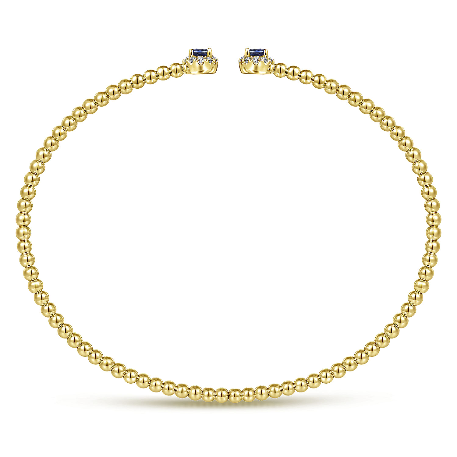 14K Yellow Gold Bujukan Bead Split Cuff Bracelet with Sapphire and Diamond - 0.12 ct - Shot 3