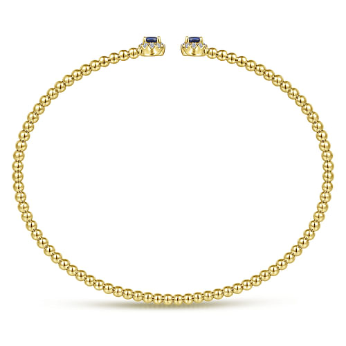 14K Yellow Gold Bujukan Bead Split Cuff Bracelet with Sapphire and Diamond - 0.12 ct - Shot 3
