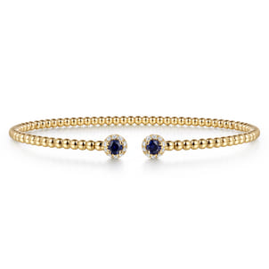 14K Yellow Gold Bujukan Bead Split Cuff Bracelet with Sapphire and Diamond