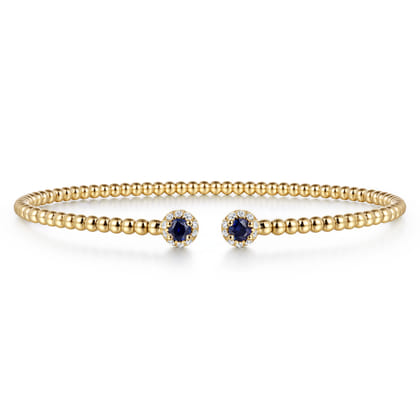 14K Yellow Gold Bujukan Bead Split Cuff Bracelet with Sapphire and Diamond