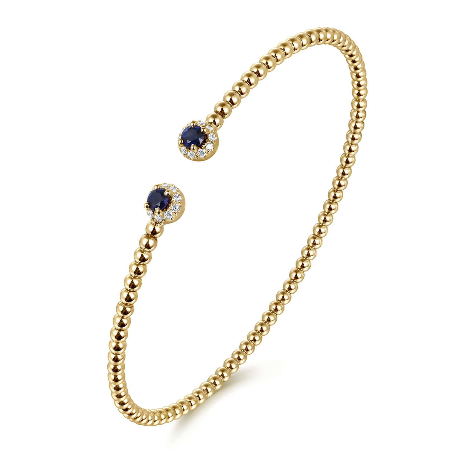14K Yellow Gold Bujukan Bead Split Cuff Bracelet with Sapphire and Diamond