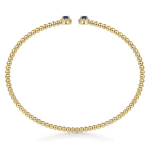 14K Yellow Gold Bujukan Bead Split Cuff Bracelet with Sapphire and Diamond