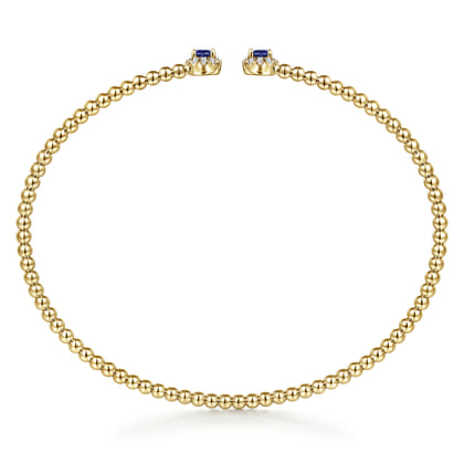 14K Yellow Gold Bujukan Bead Split Cuff Bracelet with Sapphire and Diamond