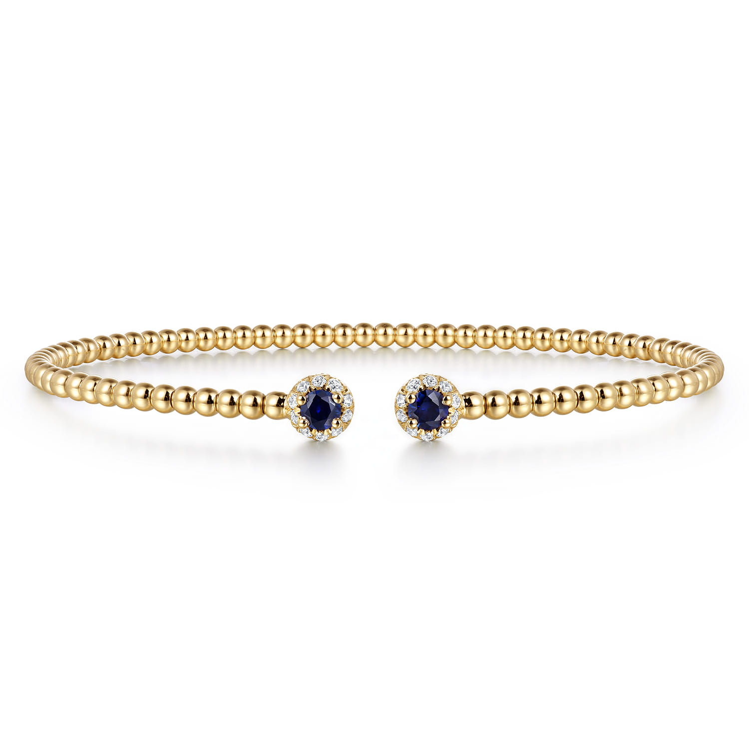 14K Yellow Gold Bujukan Bead Split Cuff Bracelet with Sapphire and Diamond - 0.12 ct - Shot 1