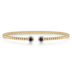 14K Yellow Gold Bujukan Bead Split Cuff Bracelet with Sapphire and Diamond
