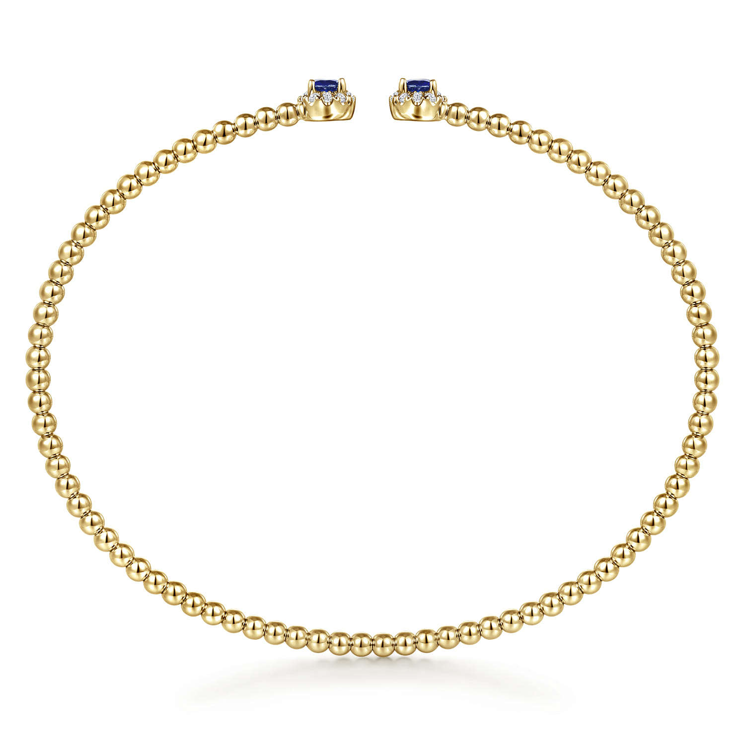 14K Yellow Gold Bujukan Bead Split Cuff Bracelet with Sapphire and Diamond - 0.12 ct - Shot 3