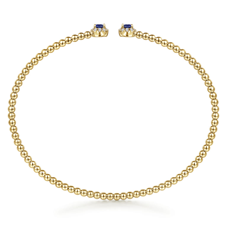 14K Yellow Gold Bujukan Bead Split Cuff Bracelet with Sapphire and Diamond - 0.12 ct - Shot 3
