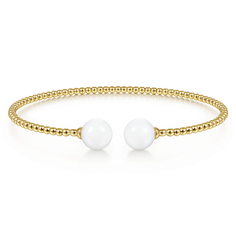 14K Yellow Gold Bujukan Bead Split Cuff Bracelet with Yellow Agate Beads - Shot 1
