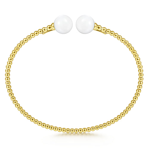 14K Yellow Gold Bujukan Bead Split Cuff Bracelet with Yellow Agate Beads - Shot 3