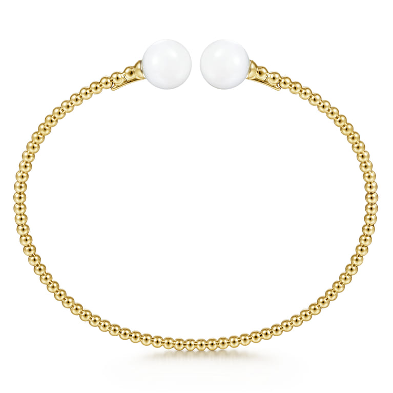 14K Yellow Gold Bujukan Bead Split Cuff Bracelet with Yellow Agate Beads - Shot 3