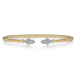 14K Yellow Gold Bujukan Bead Split Cuff with Diamonds