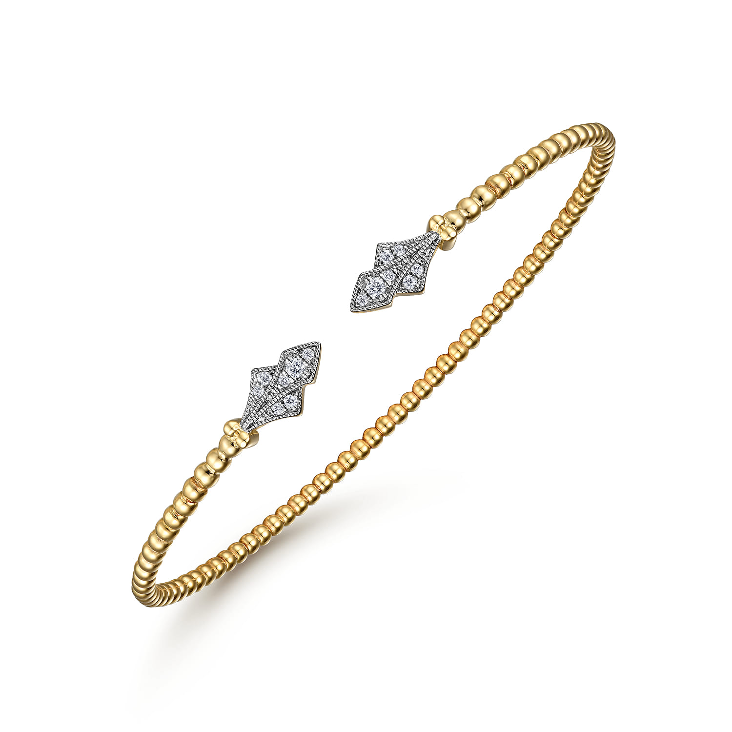 14K Yellow Gold Bujukan Bead Split Cuff with Diamonds - 0.12 ct - Shot 2