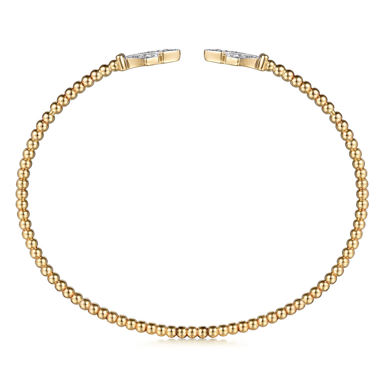14K Yellow Gold Bujukan Bead Split Cuff with Diamonds - 0.12 ct - Shot 3