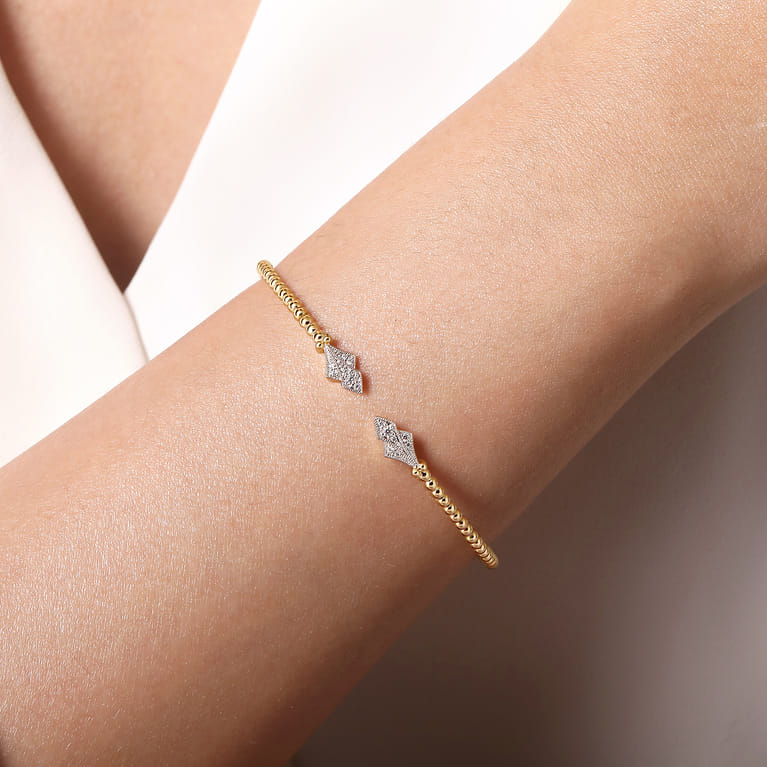 14K Yellow Gold Bujukan Bead Split Cuff with Diamonds - 0.12 ct - Shot 4