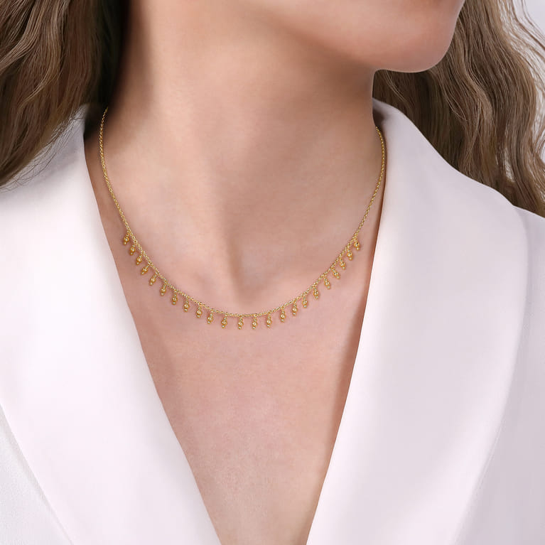 14K Yellow Gold Bujukan Bead Station Necklace - Shot 3