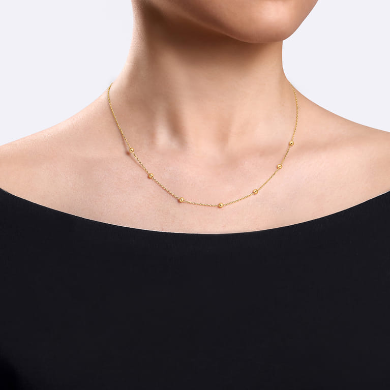 14K Yellow Gold Bujukan Bead Station Necklace - Shot 3