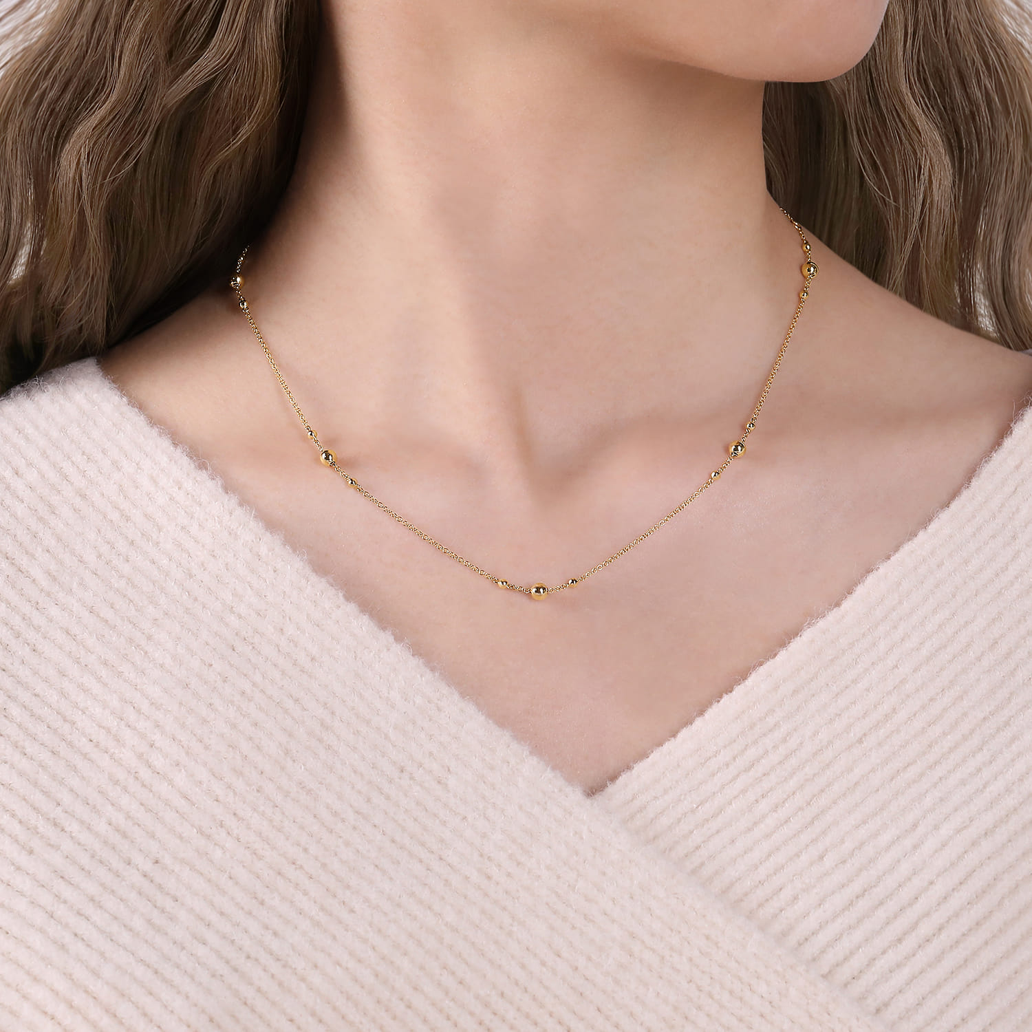 14K Yellow Gold Bujukan Bead Station Necklace - Shot 3