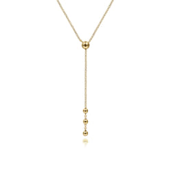 14K Yellow Gold Bujukan Bead Station Y Drop Necklace