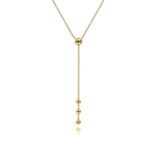 14K Yellow Gold Bujukan Bead Station Y Drop Necklace